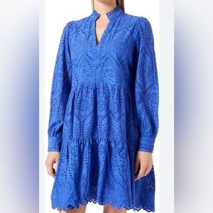 Yas, Elegant Blue Eyelet Long Sleeve Dress